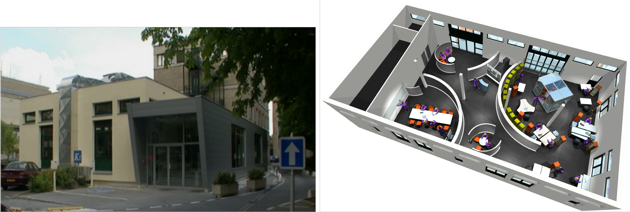 Figure 1: Outside envelope and partial floor plan of the K1 building housing the LDC, 2000.